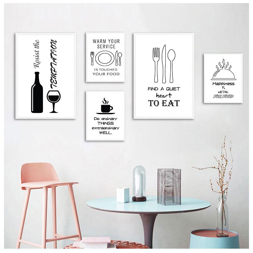 Скандинавское настенное искусство, печать на холсте, черно-белая мультяшная живопись, популярная посуда, изображение постера в стиле минимализм