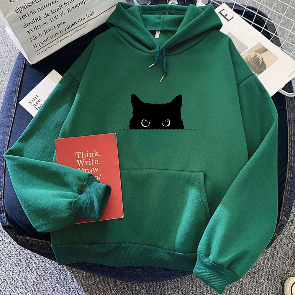 Мультяшное худи «Взгляд черного кота», аниме-принт, милый свитшот, Funko Pop, повседневная одежда, молетом каваи, удобный