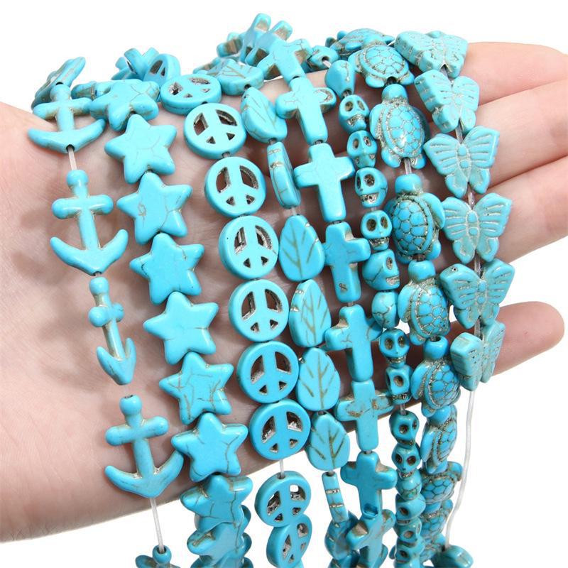 Synthetic Blue Turquoise DIY Jewelry Twisted and Special-Shaped Beads with Abacus and Animal Spacer Styles