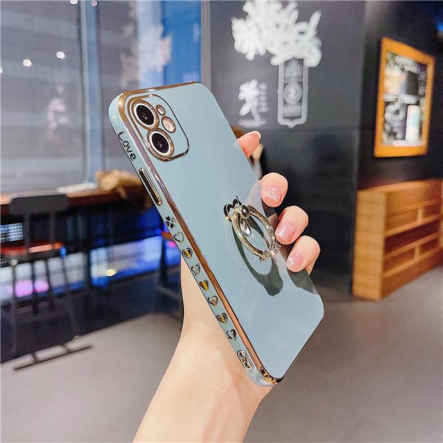 Противоударный чехол для телефона с силиконовым кольцом-подставкой для iPhone 14 13 12 11 Pro Max X XS XR Mini 7 8 Plus, чехол-бампер с милым сердечком