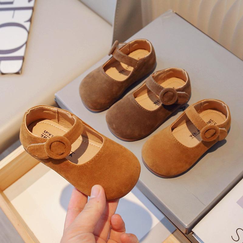 Autumn Girl's Flat Shoes Camel Brown Round Toe Shallow Kids Mary Jane Classic 21-34 Toddler Leisure Soft Daily Children Shoe