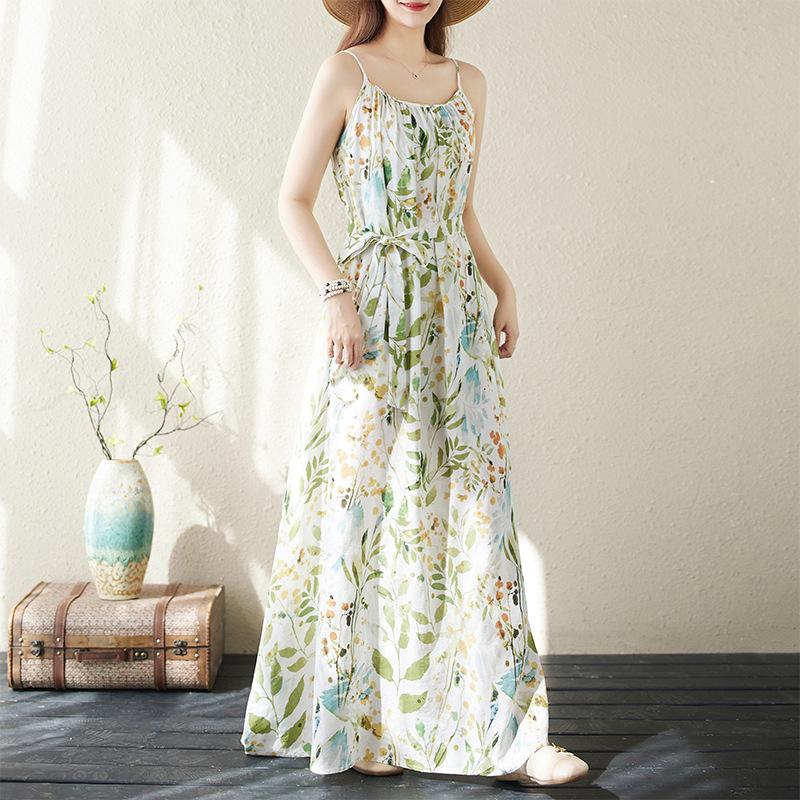 Летнее хлопковое конопляное платье большого размера для пляжного отдыха, путешествий, на бретельках, для женщин, повседневные платья