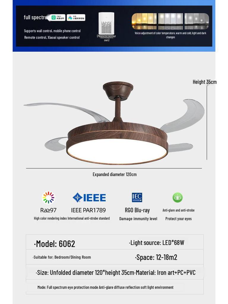 Modern Chinese-Style Ceiling Fan with Light for Living, Bedroom, and Dining Rooms