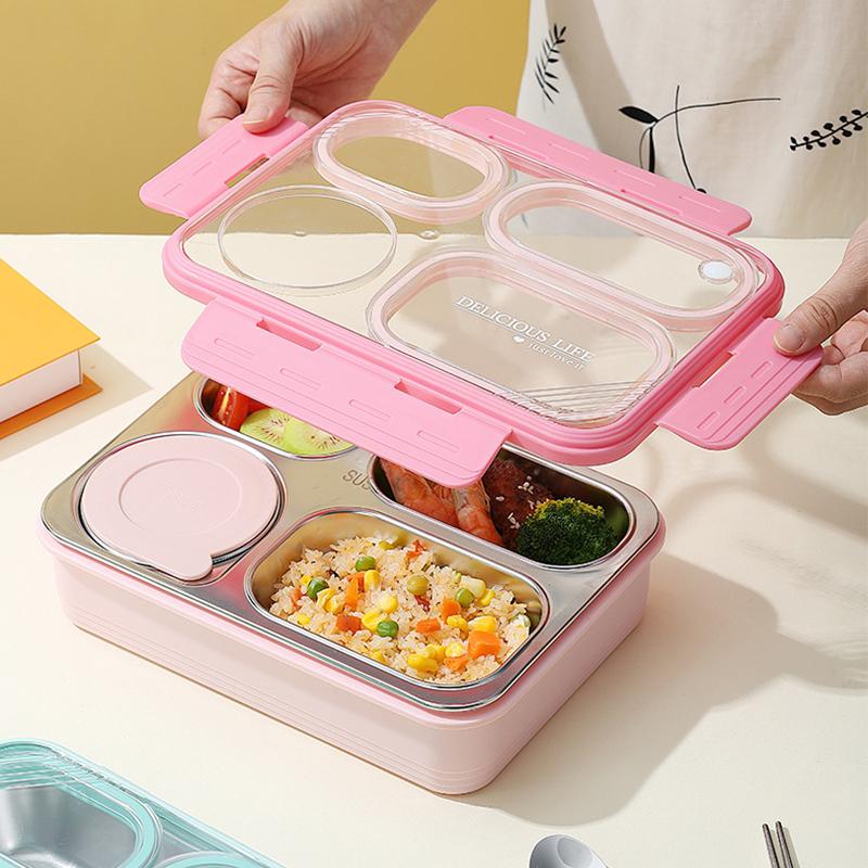 Lunch Box Containers Stainless Steel Bento Box For Adults With 4-Compartment Snack Tray, Leak-Proof Soup Bowl, Dishwasher Safe