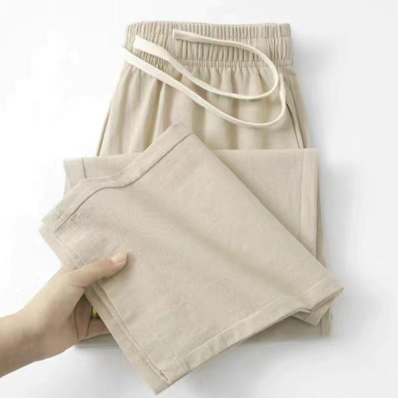 Льняные хлопковые дышащие свободные повседневные пляжные простые однотонные свободные прямые брюки со шнурком