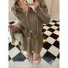 2 Piece Suits Kintted Sweater Sets Long-sleeved Top for Women In Autumn and Winter Outer and Inner for Slimming Design Double Zipper Hooded Sweater