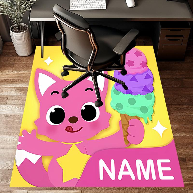 Custom Pinkfong Shark Mat Personalized Name, Polyester Washable Indoor Entryway Rug, Gift for Christmas, Easter, Thanksgiving Day