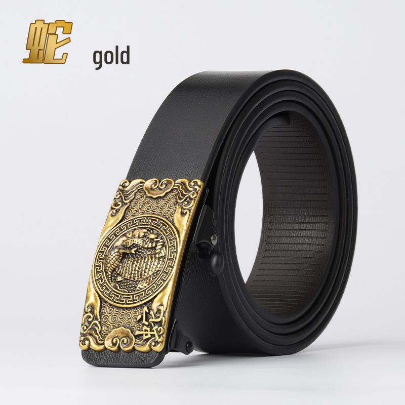 Chinese Zodiac Retro Men's Automatic Cowhide Leather Belt