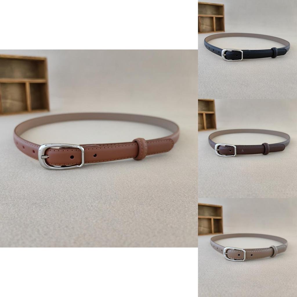 Fashionable Black And Beige Leather Belt With Oval Metal Buckle For Casual Elegance