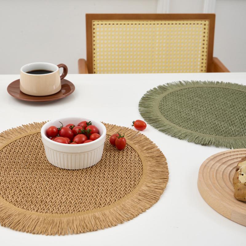 1шт домашний декор теплоизоляционный коврик бумажный тканый коврик для столовых приборов с кисточками и усами тарелка коврик