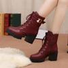 Winter New Women's Coarse Heeled Leather Boots Thick Wool Warm Shoes Fashion Non Slip Snow Boots Casual Comfortable Female Shoes