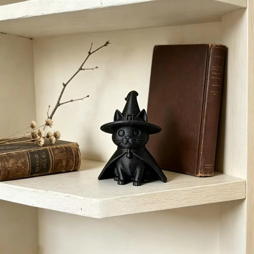 Creative Witch Cat Figurine 3D Printed Desktop Decoration Witch Hat Ornament Home Office Decor