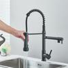 Black Pull Down Kitchen Sink Faucet Hot Cold Water Mixer Crane Tap with Dual Spout 360 Rotation High Faucet Deck Mounted