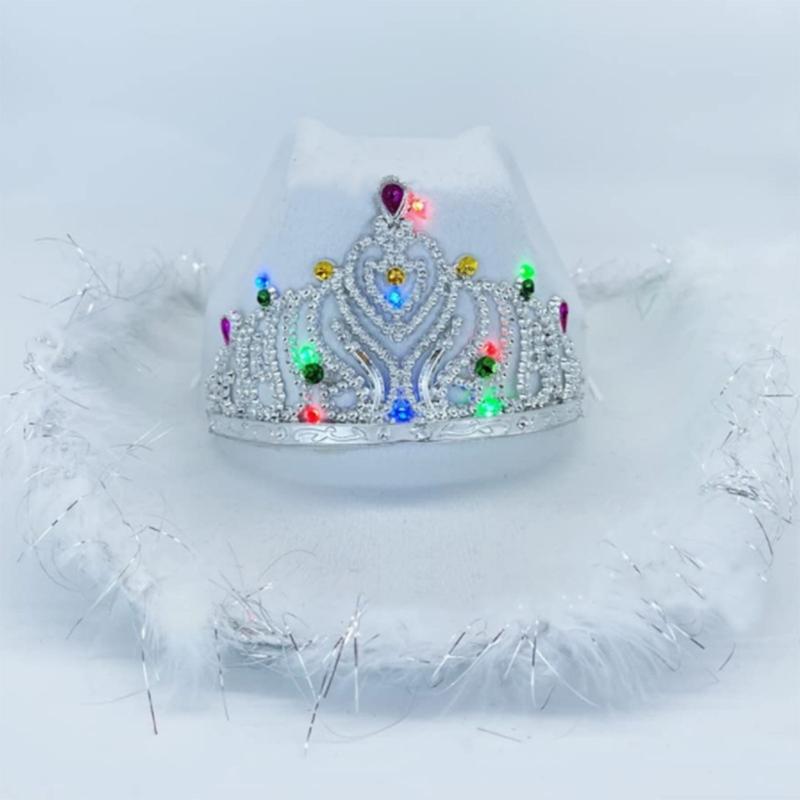 Ковбойская шляпа со стразами, в западном стиле, со светодиодной подсветкой на полях, шляпа федора из фетра, аксессуар для свадебной вечеринки