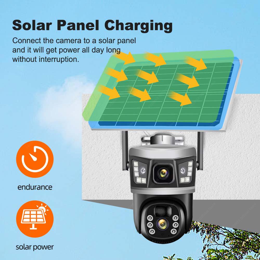12MP 6K WiFi Solar Outdoor Wireless Lens Dual Screen PTZ Security Camera Auto Tracking Smart CCTV Video Surveillance