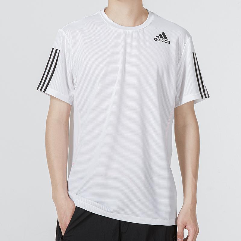 Adidas Мужская футболка с однотонным логотипом в полоску и небольшой вышитой эмблемой, белый цвет H16877