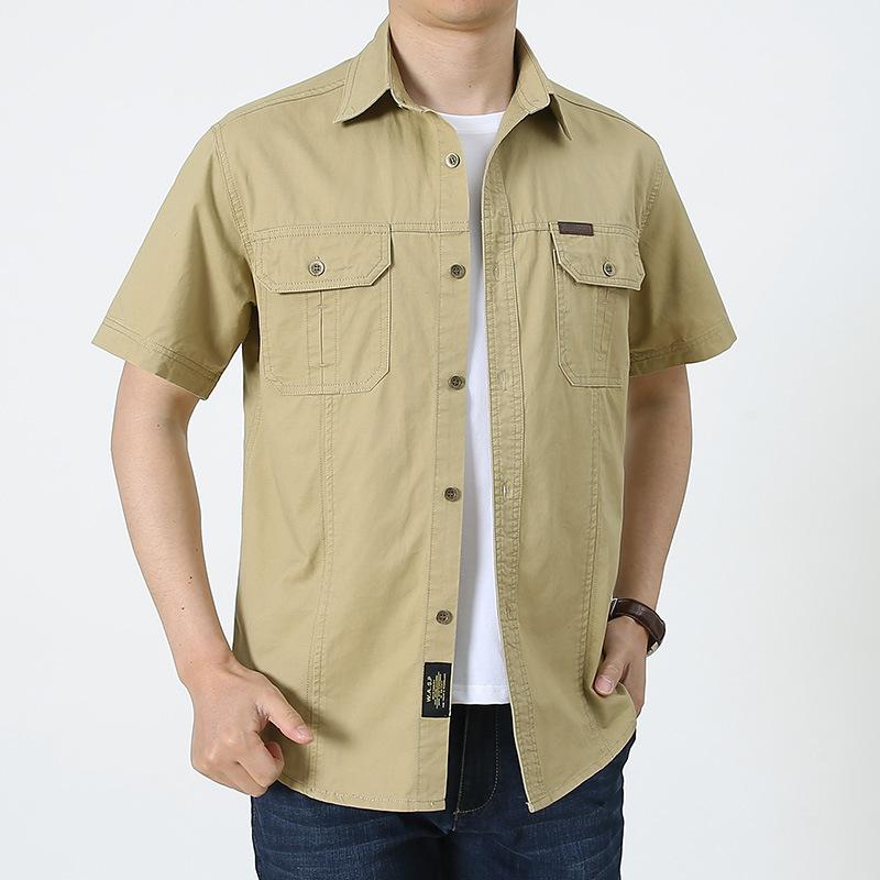 Мужская летняя тонкая рубашка большого размера из чистого хлопка, повседневная рубашка с несколькими карманами для инструментов