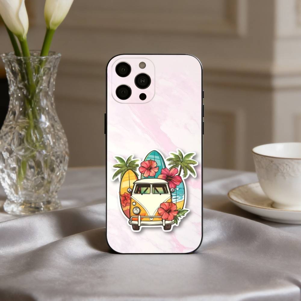 Чехол для телефона C-Combi Van Surf Art для iPhone 17,16,15,14,13,12,11 Plus,Pro Max,XS, Мягкий силиконовый черный чехол