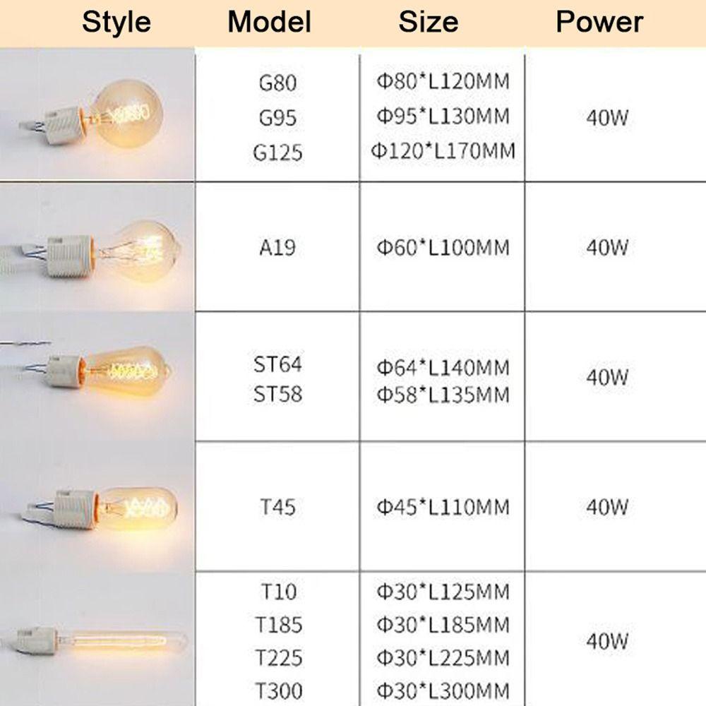 E27 патрон Шаровой светильник Антикварная лампа накаливания Декоративная лампа Эдисона Винтажная ретро-лампочка Стеклянная нить накаливания