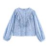 Kaslead New Women clothes Western Style Fashion Simple and Versatile Hollow Embroidery Shirts 8741231
