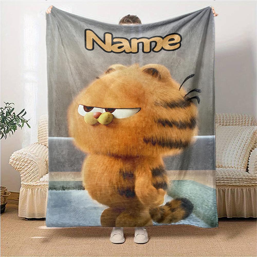 Custom Name Garfield'S Angry Moment Party Blanket For Couch Bed Plush Cozy Fuzzy Blanket Super Soft Warm Blankets For Fall And Winter 091675