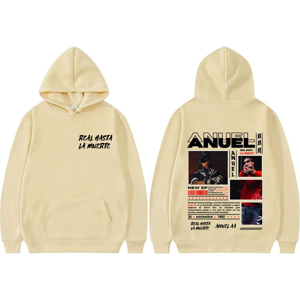 Свитшот с обложкой альбома и логотипом тура рэпера Anuel AA 'Real Hasta La Muerte' для мужчин и женщин, винтажный, хип-хоп, трендовая толстовка, уличная одежда, свободные худи