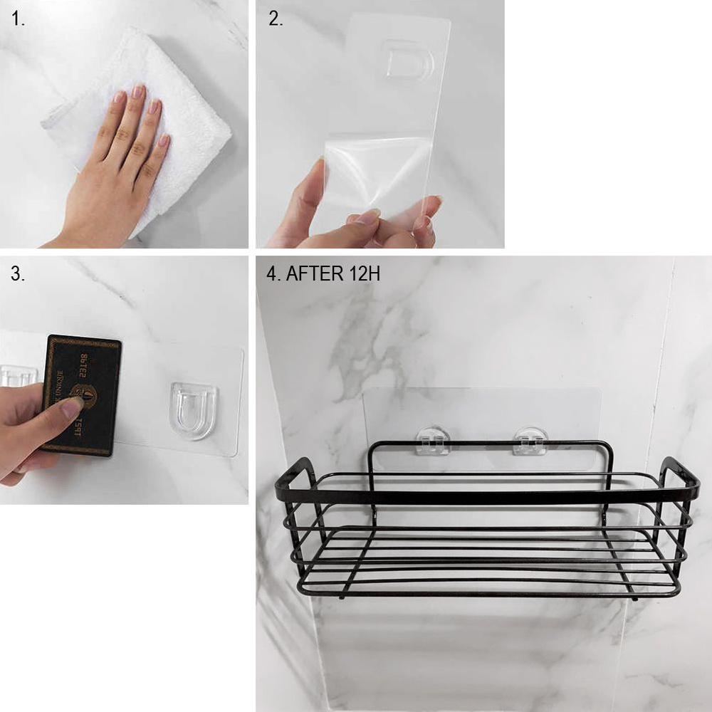 Bathroom Shelf, Glued To The Shower, Metal, Black, Set Of 3.