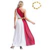 Womens Ancient Greek Dance Dress One Shoulder Chiffon Overlay Vintage Trim Tunic Dress Artificial Leaf Garland Headwear