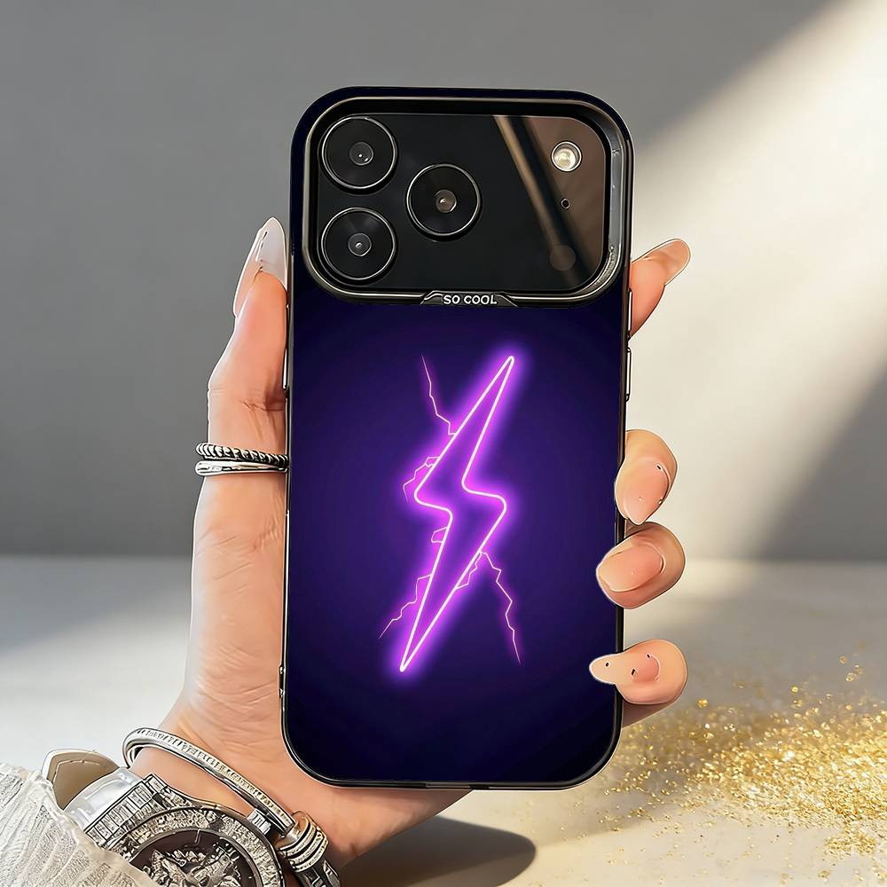 L-Lightning Letters Phone Case For iPhone17 16 15 14 13 12 Pro Max Grey Black Matte Laser Metallic Aurora Funda