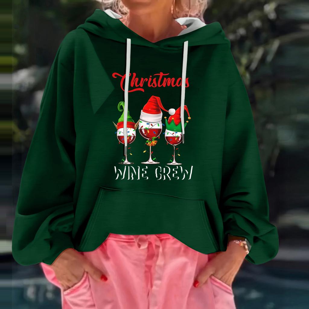 Women's Christmas Print Loose Casual Long Sleeve Hooded Sweatshirt