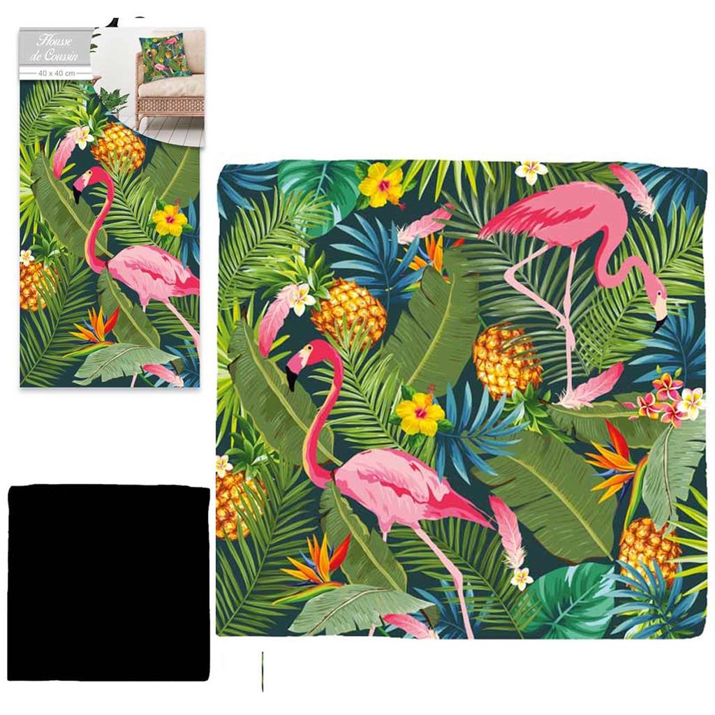 Les Trésors De Lily [Q5506] - Дизайнерский чехол на подушку «Flamingo Pink» зелено-розовый - 40x40 см