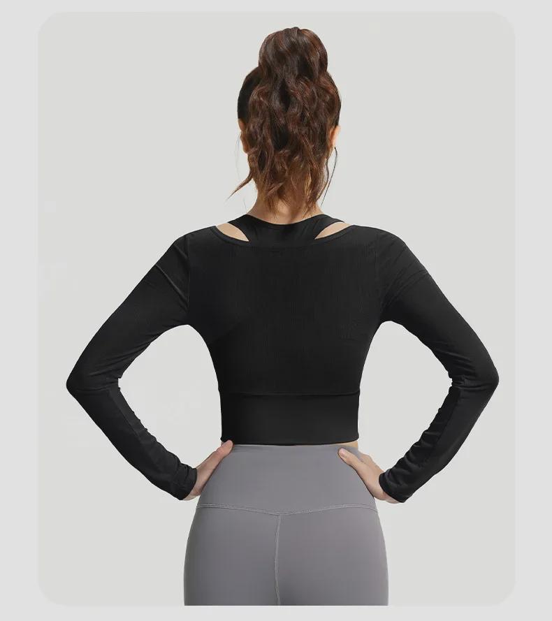 Топ для йоги Juyitang Mesh из двух частей, длинный рукав, без бюстгальтера