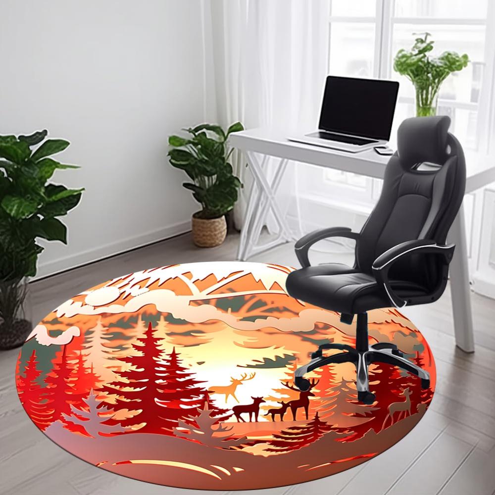 1pc Forest Scene Ornament Chair Carpet for Office, Soft, Non Slip Polyester Mat, Office, Entryway, Living Room, Bedroom