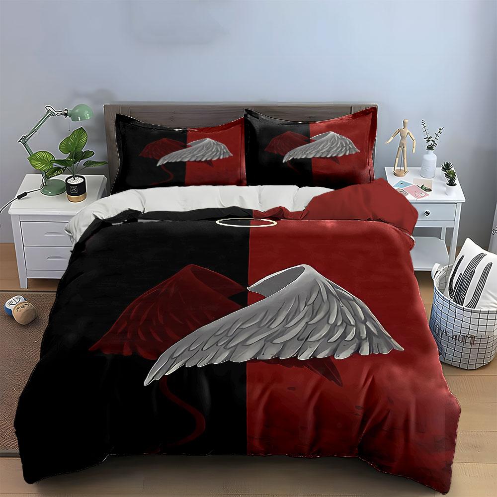 Red and Black Angel Wings Design Bedding Duvet Cover Set Duvet Cover Pillowcases (1 * Duvet Cover 2 * Pillowcases, without duvet insert)
