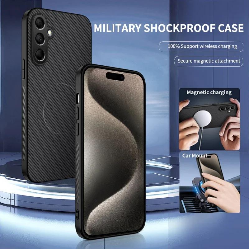 Magnetic Silicone Case For Samsung Galaxy M56 M54 M33 M14 5G Wireless Charging Carbon Fiber PU Anti-Drop Soft Cover Phone Cases