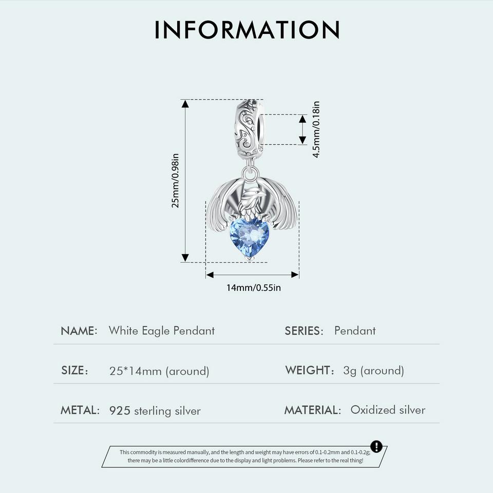 WOSTU Стерлингового серебра 925 пробы, белый орел, подвесная бусина, синий циркон, кулон, яркие подвески в виде рыси, бусины в форме кошки для женщин, браслет и ожерелье, ювелирные изделия