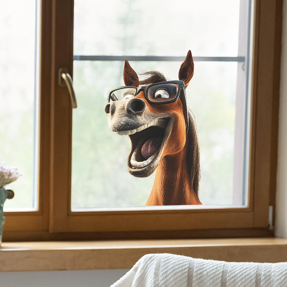 Fun-f286 Забавная голова лошади стеклянное окно домашний ландшафтный декоративный оконный стикер УФ