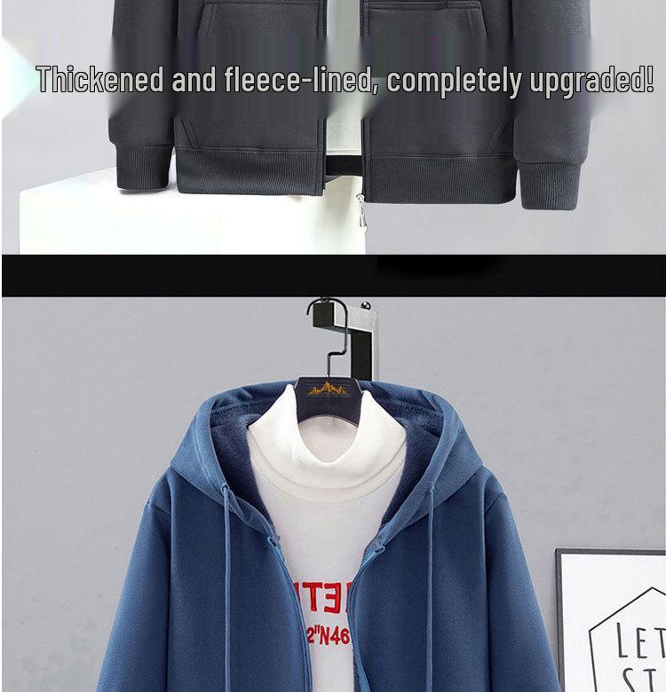 Мужская толстовка с капюшоном на молнии большого размера с флисовой подкладкой - Толстая, свободного кроя для осени и зимы