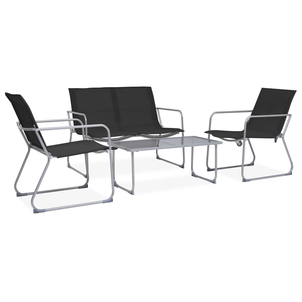 4 Piece Garden Lounge Set Fabric and Steel Black