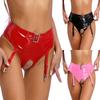 Womens Patent Leather Underwear with Garter Clips High Waist Open Crotch Thong Lingerie Clubwear