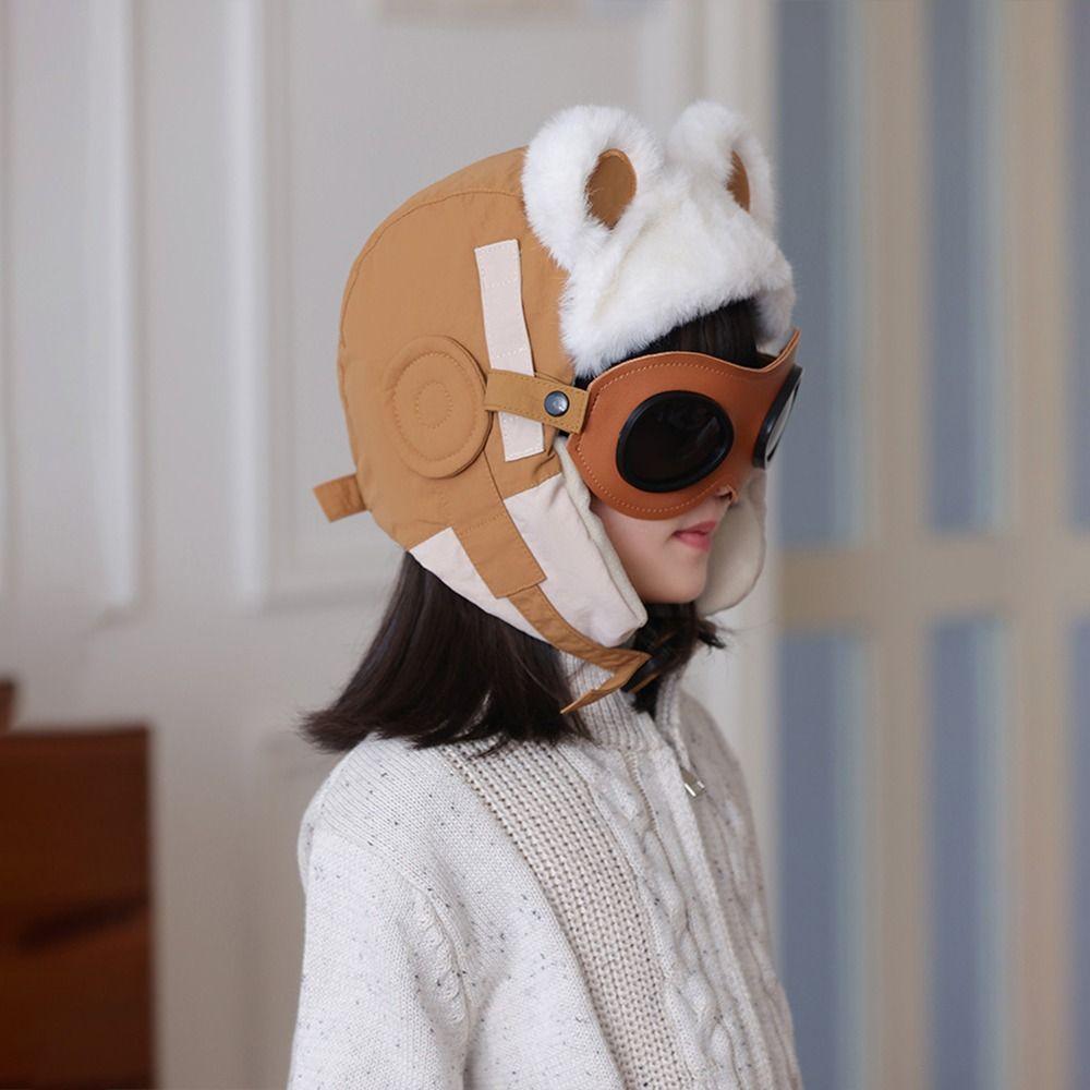 Winter Kids Ear Protection Cap Fleece-Lined Ski Hat Cute Pull-Over Hat  for Boys and Girls