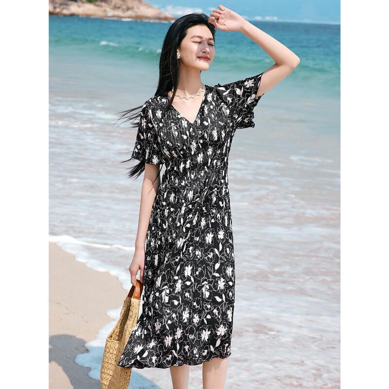 Annakou Elegant Pleated Print Midi Dress