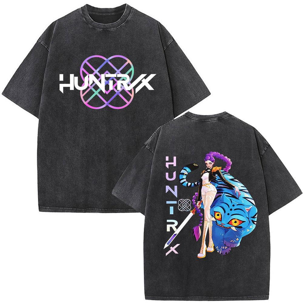 KPop Охотники на демонов Винтажные стираные футболки Руми Мира Зои Мультяшная футболка Мужская Женская Повседневная футболка С круглым вырезом Хэллоуинская футболка