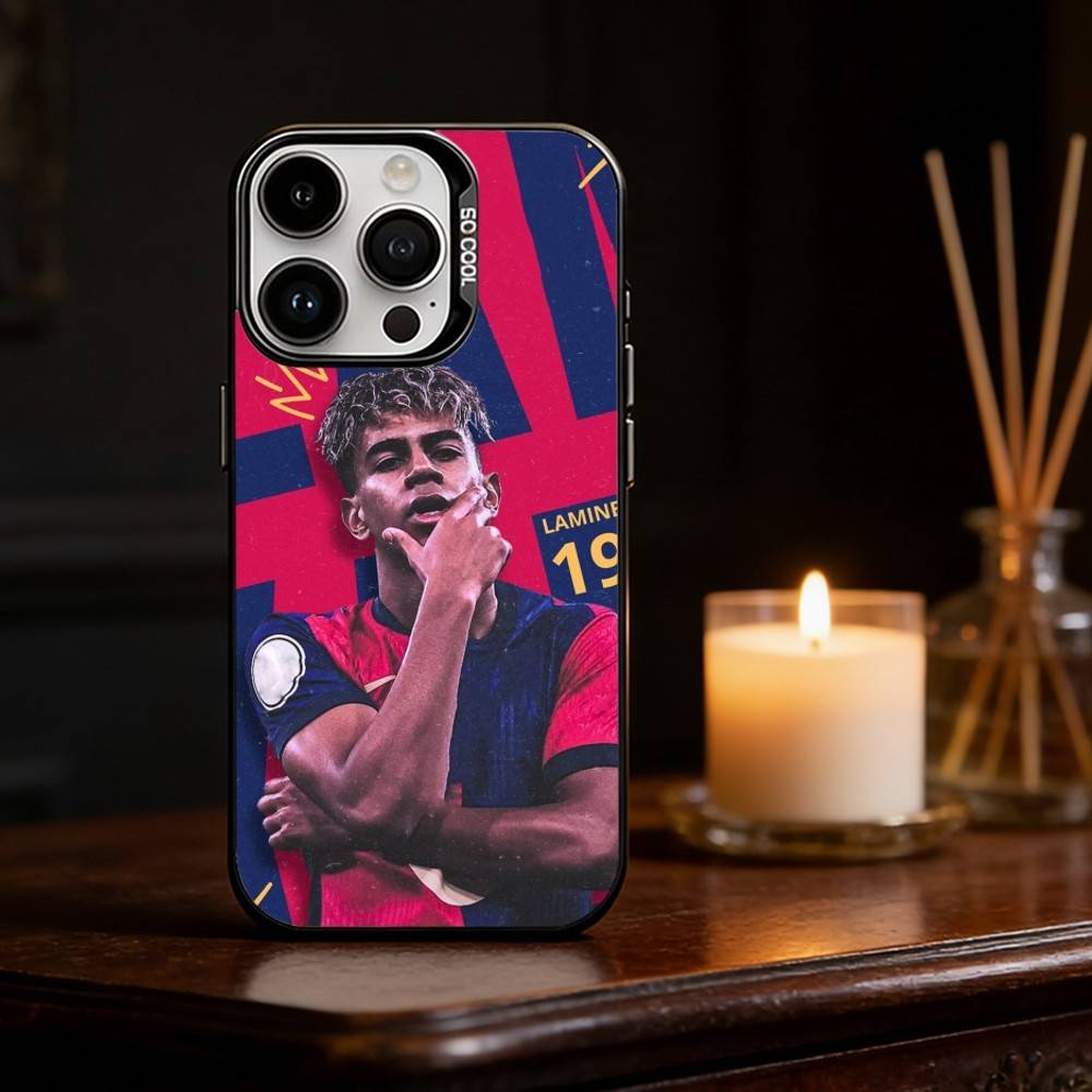 Спортивный чехол L-Lamine Y-Yamal STAR для iPhone 17 16 15 14 13 12 11 Pro Max Plus Серебристый Матовый Черный