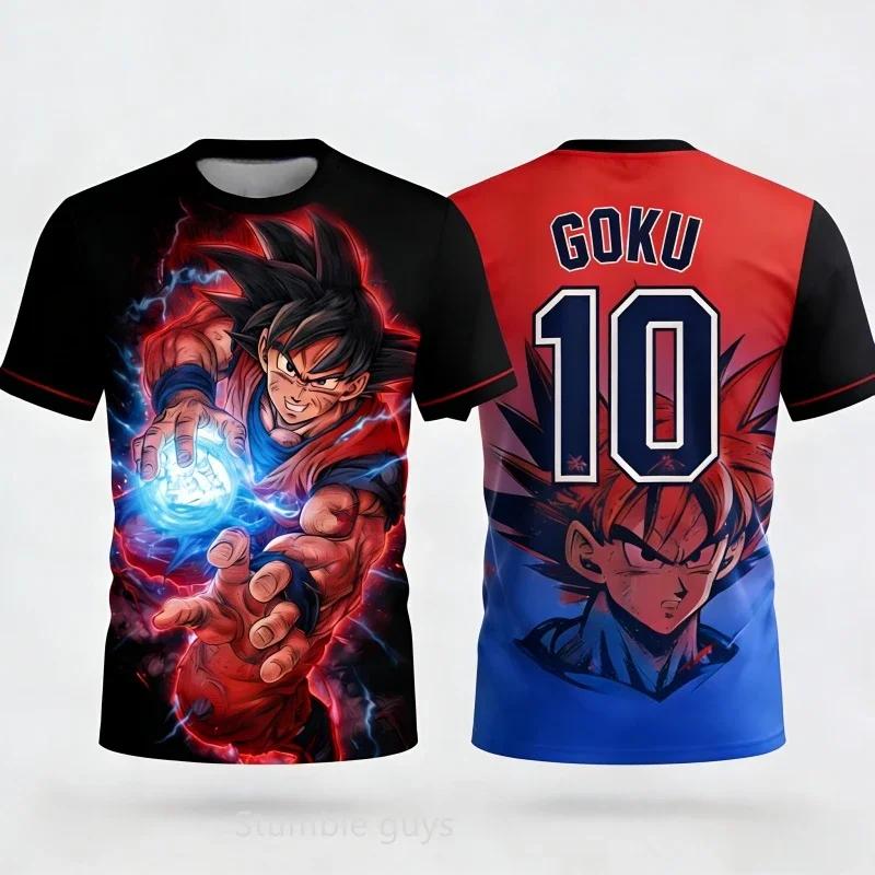 Dragon Ball Son Goku #10 Stripe Soccer Jersey, Anime Football Graphic Sport Tee for Kids, Quick Dry Breathable Top