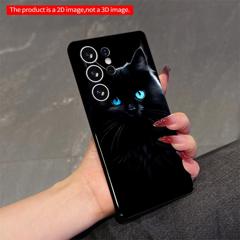2DFlat Samsung phone case Black Cat with Glowing Blue Eyes Phone Case Applicable to Galaxy S23 S24 S25ULTRA S26 A12 A14 A15 A16 A54 A55