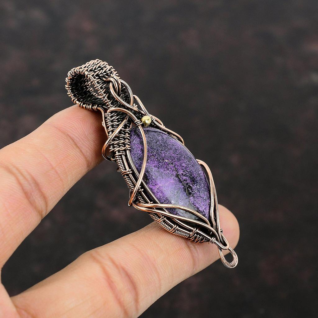Пурпуритовый кулон с драгоценным камнем, медная проволока, кулон, дизайнерский кулон ручной работы, ювелирные изделия для подарка, новый кулон, ювелирные изделия из медной проволоки