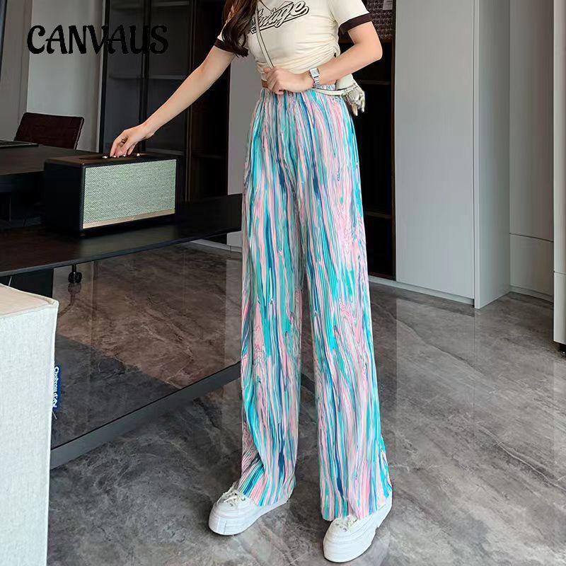 Rainbow Stripes Wide Leg Pants Women's Summer High Waist Loose Slim Draped Casual Tie-Dye Printed Rainbow Floral Pants