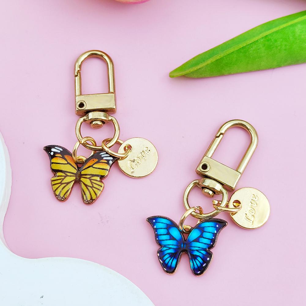Cute Enamel Butterfly Keychain Simple Metal Animals Key Ring INS Earphone Case Bag Pendant Accessories For Women Men Couple Gift