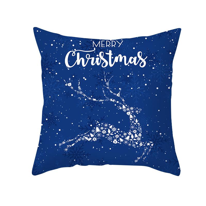 Blue Christmas Cushion Cover Merry  Elk Snowflake Print Pillowcase Sofa Ornament Home Decoration New Year Gift 45x45cm